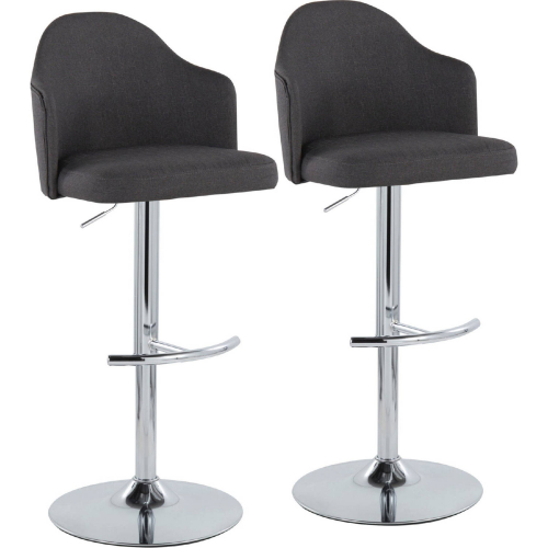 Ahoy Adjustable Swivel Bar Stool in Chrome & Charcoal Fabric (Set of 2)